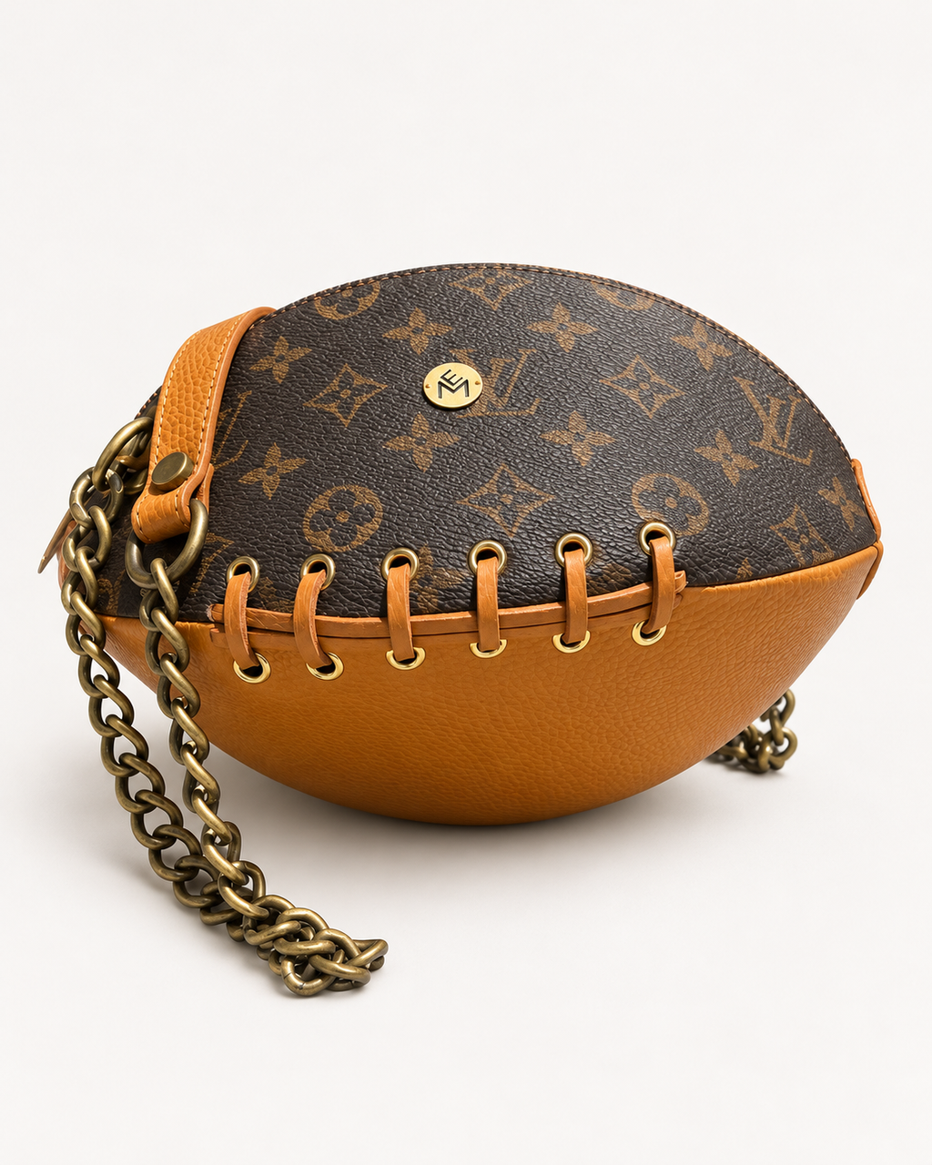 Clarisa Memoria, borsa a pallone con base in pelle color cuoio e lacci in pelle – Eden Montero