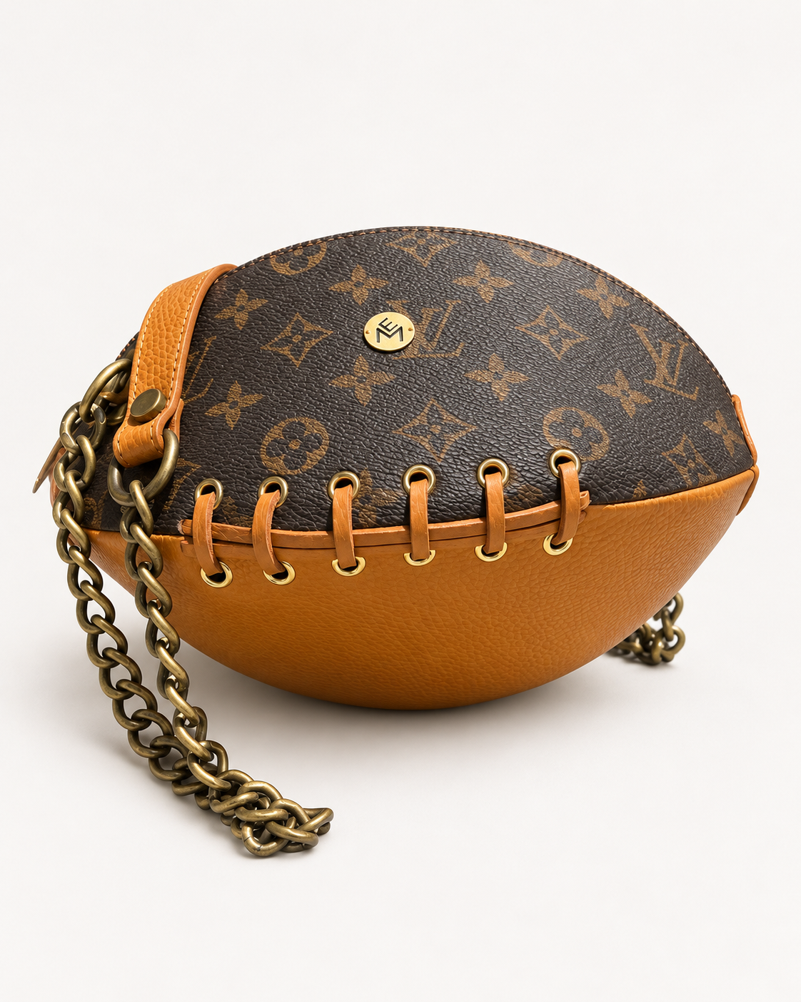 Clarisa Memoria, borsa a pallone con base in pelle color cuoio e lacci in pelle – Eden Montero