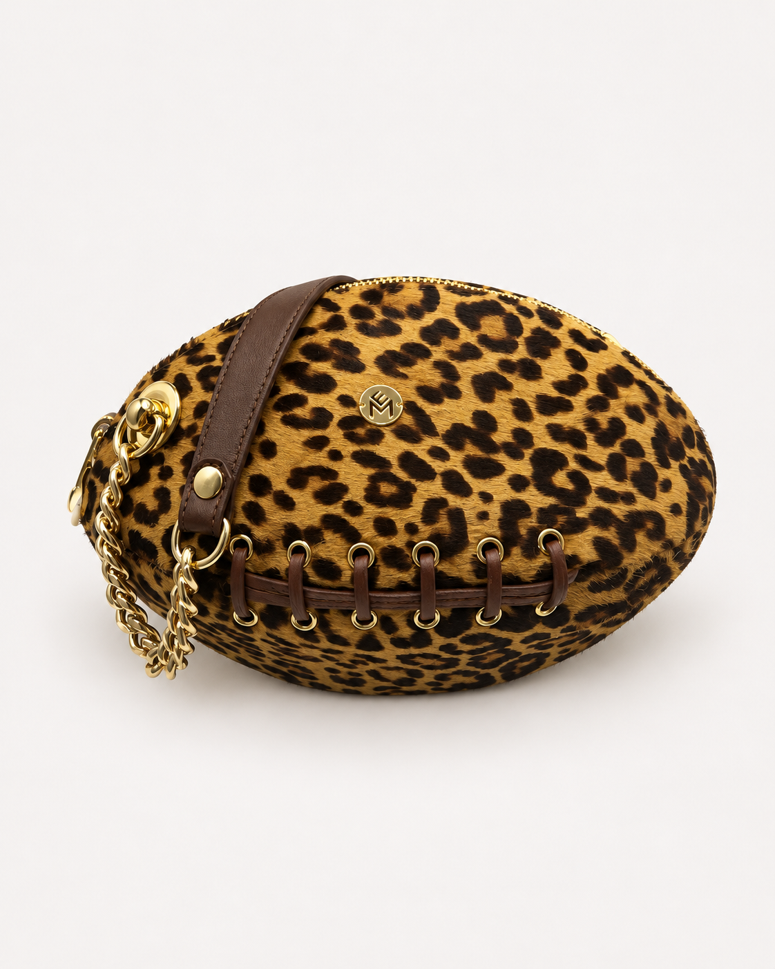 Clarisa Selvaggia, borsa a pallone leopardata miele e nero con manico marrone e intreccio frontale – Eden Montero